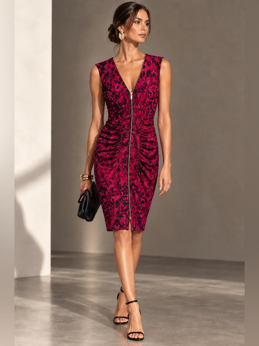 Cache Animal Print Bodycon Sleeveless Cocktail Dress in Pink S